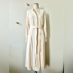 Reiss Darcy Belted Midi Dress Cream Ivory Size 10 Long Sleeves